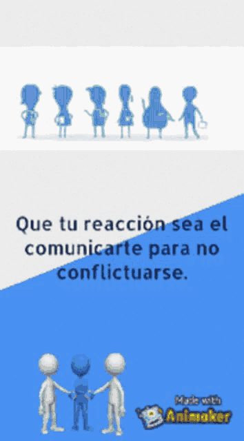 a screenshot of a cartoon with the words que tu reaccion sea el comunicarte para no conflictuarse made with animaker