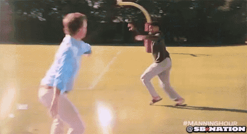 a man is throwing a frisbee at another man in a manninghour advertisement