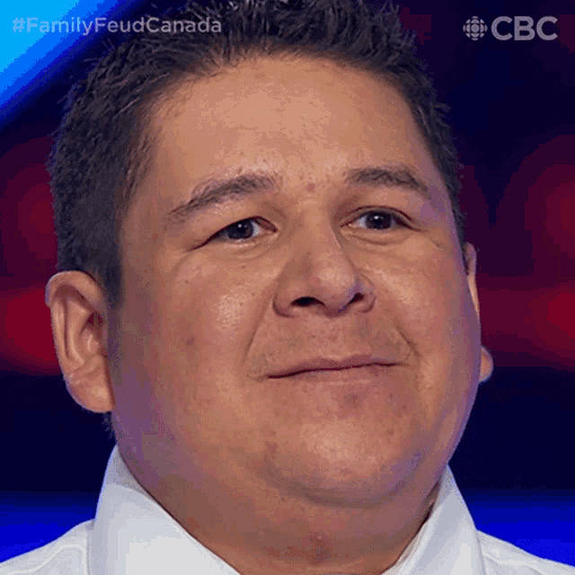 a close up of a man 's face with the words family feud canada on the bottom right