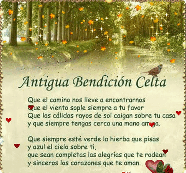 a picture of a forest with the words antigua bendicion celta on the bottom