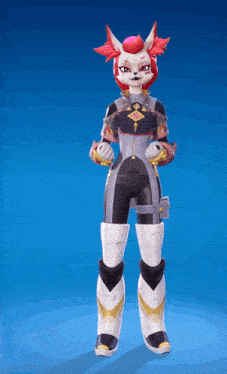 a video game character with red hair and a fox costume