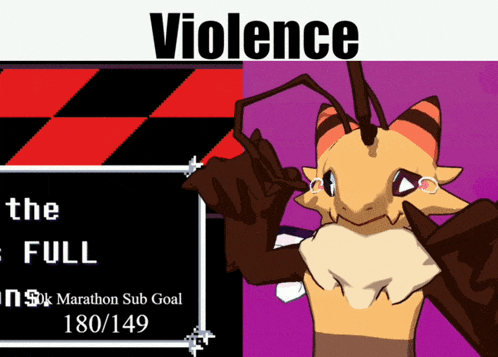 a cartoon character with the word violence on top