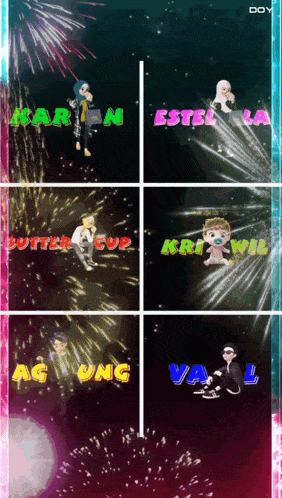 a screen shot of a video game with the names karen estel la buttercup kriswil and ag ung