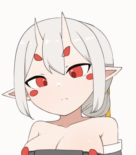 a drawing of a girl with red eyes and horns