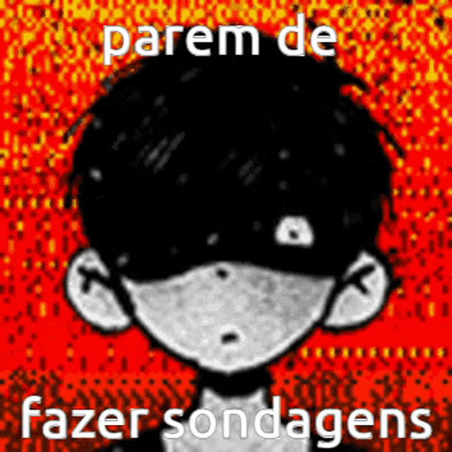 a cartoon of a boy wearing a mask with the words parem de fazer sondagens written on it .