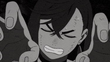 a black and white drawing of a woman with a tear running down her eye