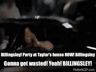 a man is eating a sandwich and talking about a party at taylor 's house