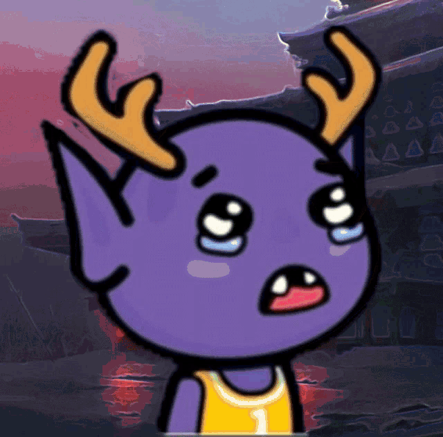 a cartoon of a purple monster with antlers and the number 1 on his shirt