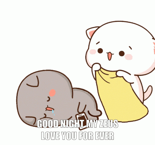 a cartoon of a cat saying " good night my zeus love you for ever "