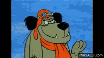 a cartoon dog wearing a helmet and goggles is smiling .