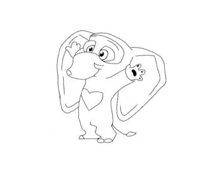 a black and white drawing of a cartoon dog with a heart on its chest .