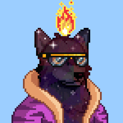 a pixel art drawing of a wolf wearing sunglasses