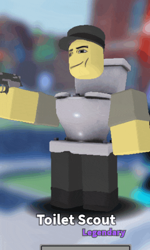 a toilet scout with a gun in his hand