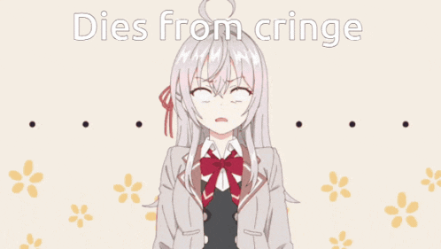 a picture of a girl with the words dies from cringe written above her