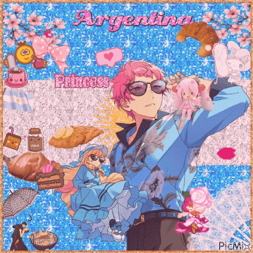 a picture of a boy with pink hair and the word princess on the bottom left