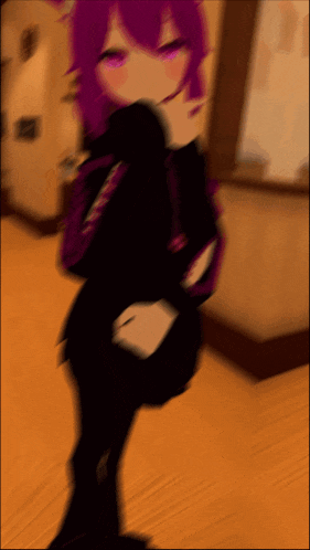 a blurry picture of a girl with purple hair and a backpack
