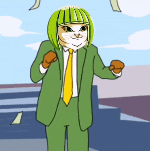 a cartoon of a cat in a green suit and tie