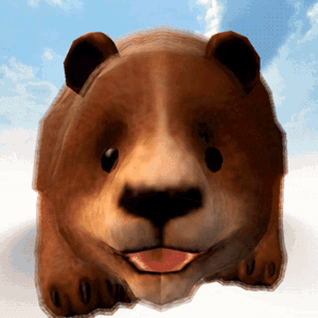 a close up of a bear 's face with its tongue hanging out