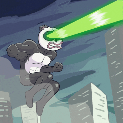 a cartoon drawing of a superhero with a green laser beam coming out of his eyes