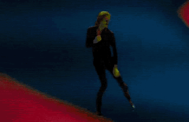a pixelated image of a person walking with a blue background