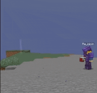 a purple minecraft character stands in front of a red cross