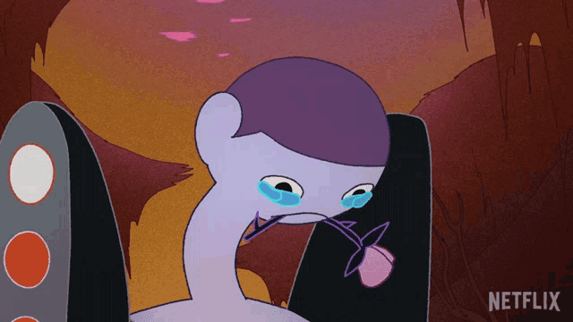 a cartoon character with tears coming out of his eyes and a netflix logo in the corner
