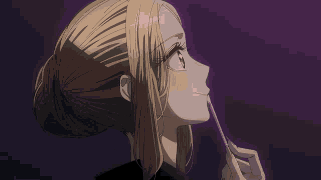 a close up of a girl with long hair and red eyes