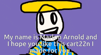 a drawing of a man with a yellow hat and the words " my name is marlon arnold " on the bottom
