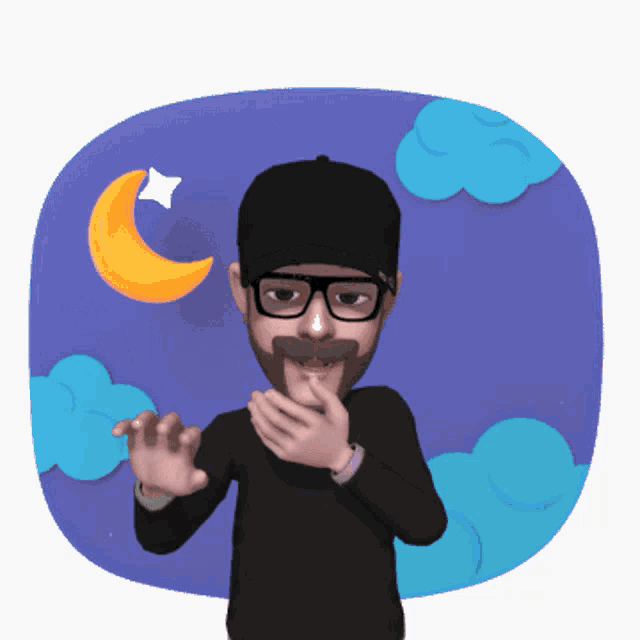 a cartoon of a man with glasses and a beard covering his mouth with his hands