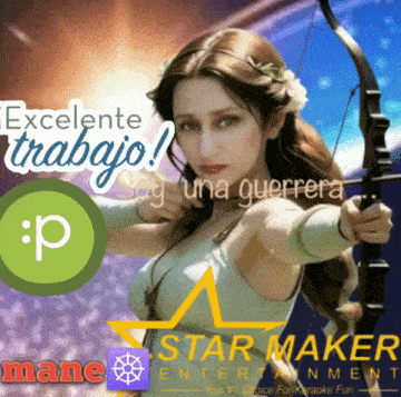 an advertisement for star maker entertainment shows a woman holding a bow