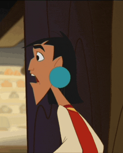 a cartoon character with a blue earring stands in front of a door