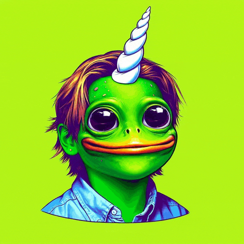 a frog with a unicorn horn on his head