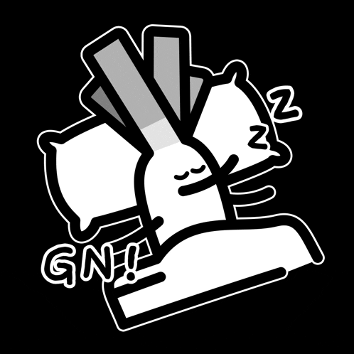 a black and white drawing of a person sleeping with the word gn written below