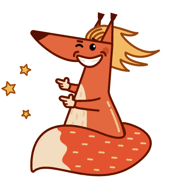 a cartoon drawing of a red fox with a yellow mane