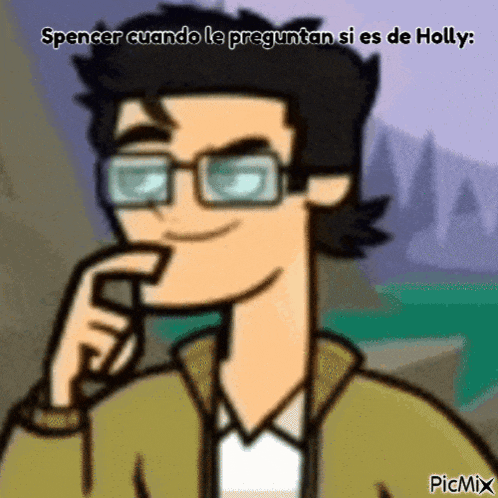 a cartoon of a man wearing glasses with the words spencer cuando le preguntan si es de holly .