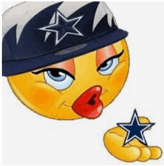 a smiley face wearing a hat with a star on it is holding a star .