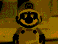 a close up of a man 's face in a pixel art