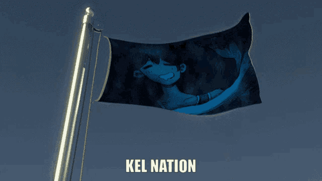 a flag with a picture of a girl and the words kel nation on the bottom