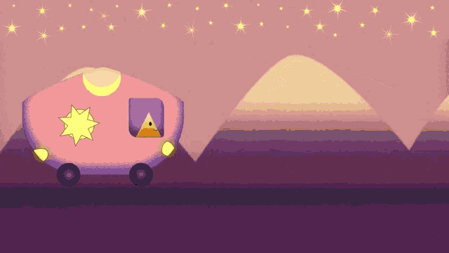 a cartoon drawing of a pink car with a yellow star on the front
