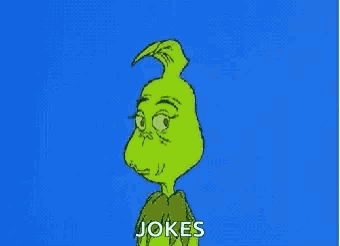 a cartoon of grinch making a heart shape with his hands and the words jokes below him