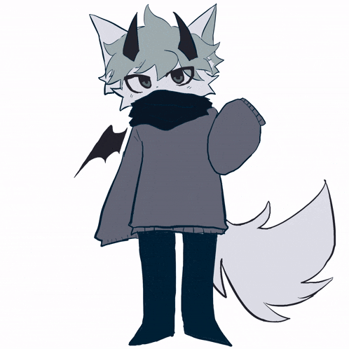a drawing of a fox with horns and a bat wing