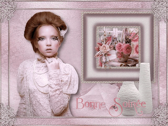 a framed picture of a girl with the words bonne soirée written on the bottom