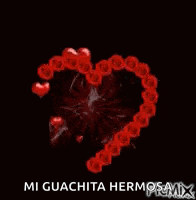 a heart made of red roses on a black background with the words mi guachita hermosa