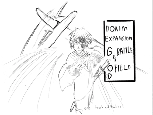 a black and white drawing of a man holding a gun with the words do aim expansion g battle d field written on it