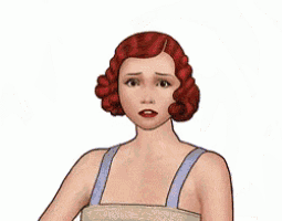 a woman with a surprised look on her face in front of a red white and blue background