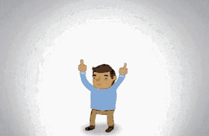 a man in a blue shirt is holding up the words so fuck yourself