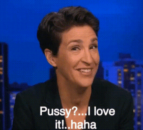 a woman with short hair is smiling and saying " pussy ? i love it ! haha "