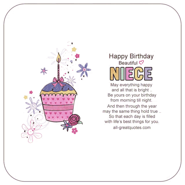 a birthday card for a niece with a cupcake and flowers