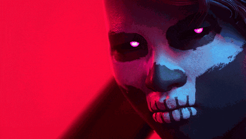 a person with a skull painted on their face and the word " none " in white