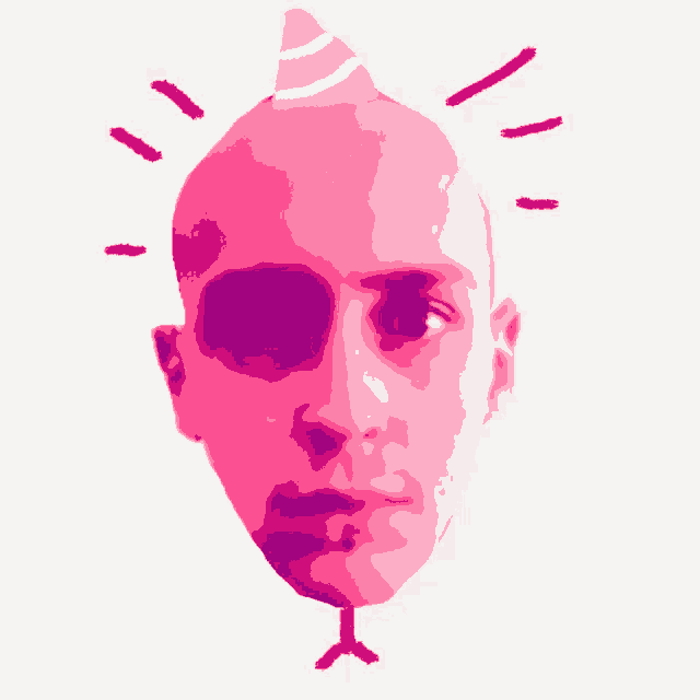 a drawing of a man 's head with a party hat on